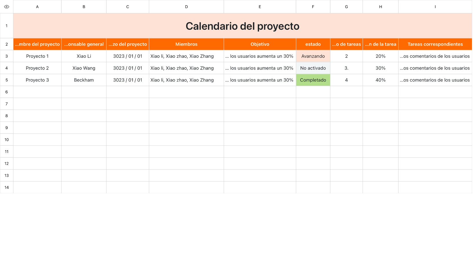 Calendario del proyecto